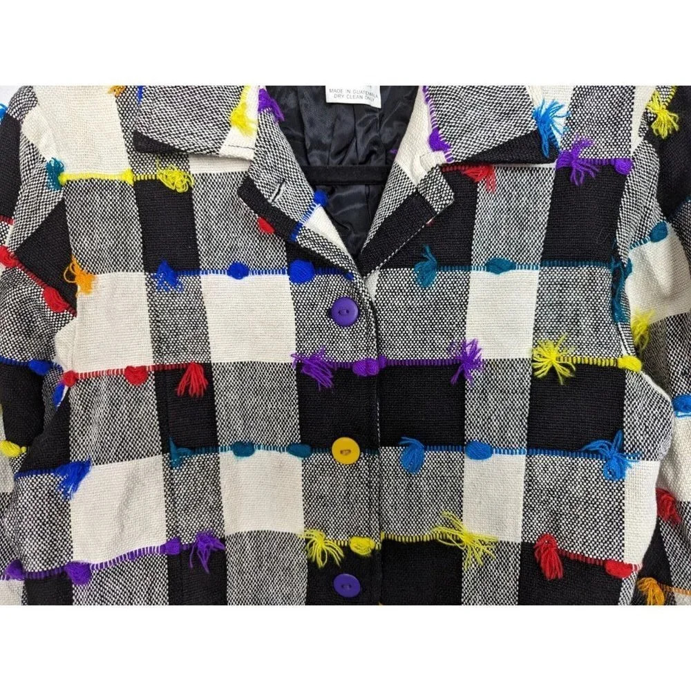 VTG 90s Drapers and Damons M Gingham Checkered Colorful Jacket Coat Button Up - Picture 8 of 13